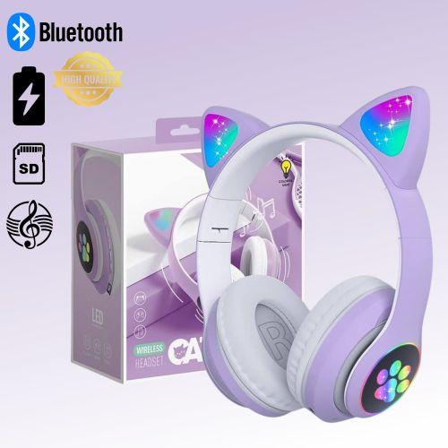 Casque Bluetooth Sans Fil STN28 - Design Oreilles de Chat Lumineuses (Couleur Aléatoire)